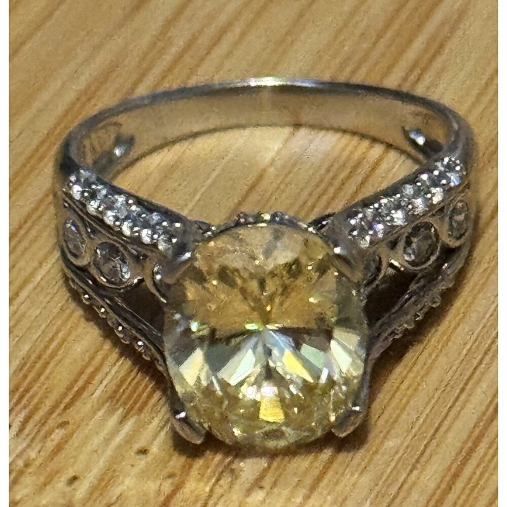 Vintage 925 JS Sterling Silver Yellow Quartz Gemstone Statement Ring Size 7.5